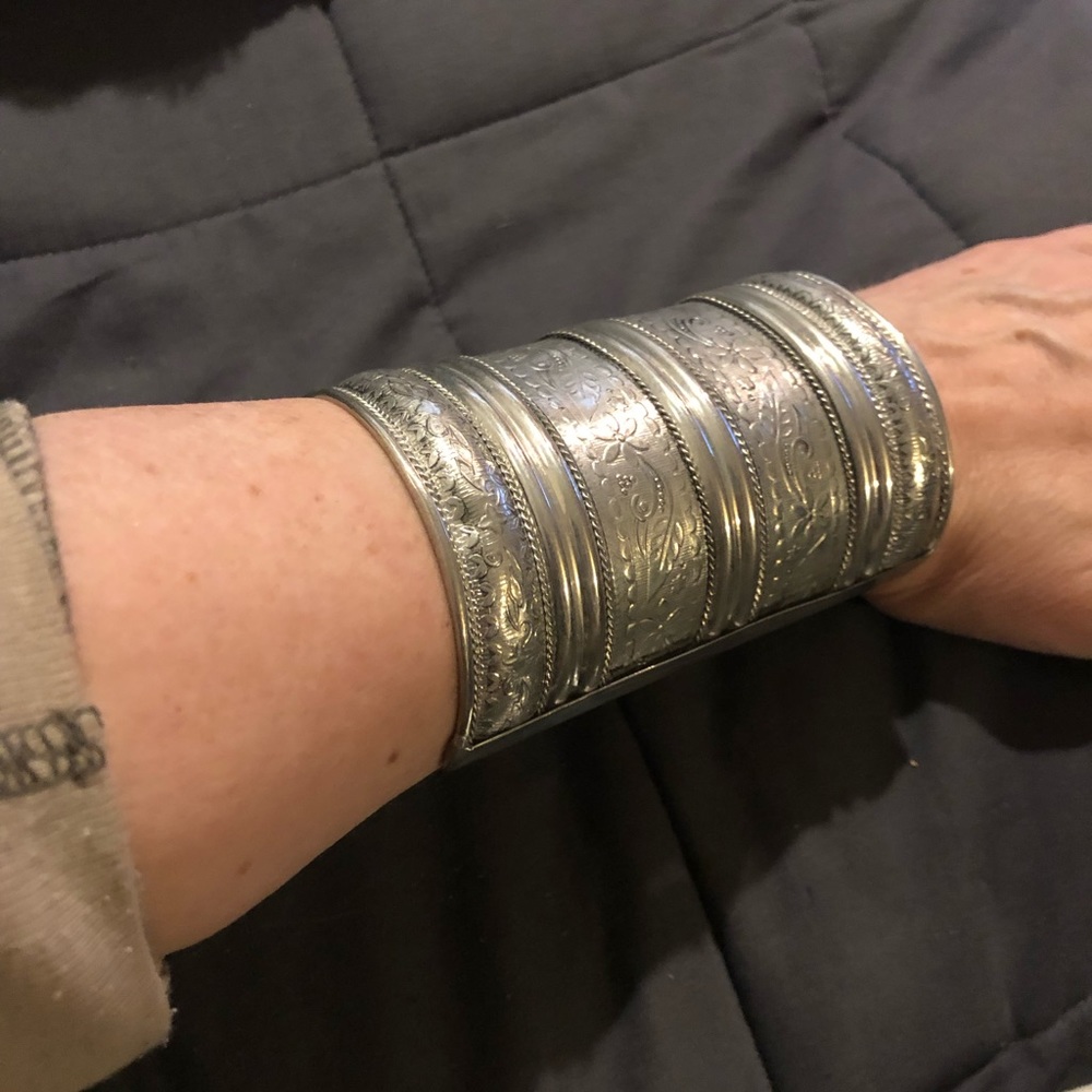 Funky Silvertone Statement Cuff Bracelet - image 6